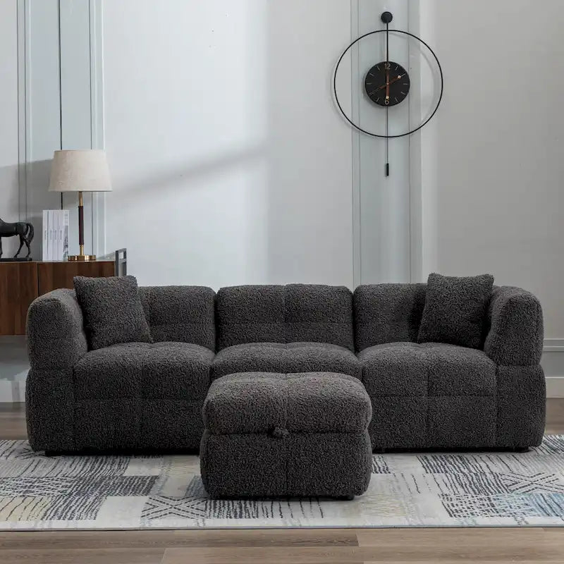 87.7 Fabric 4 Seater Sectional Sofa with Movable Ottoman, 2 USB Ports, and 2 Lumbar Pillows, Ideal for Living Room-28