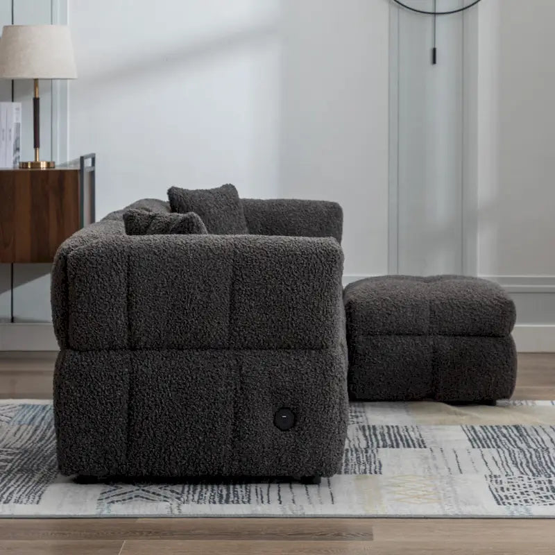 87.7 Fabric 4 Seater Sectional Sofa with Movable Ottoman, 2 USB Ports, and 2 Lumbar Pillows, Ideal for Living Room-34