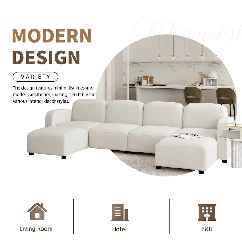 116 Modular U-Shaped Velvet 6-Seat Sectional Sofa with Two Ottomans, Reversible Design for Customizable Living Space-4