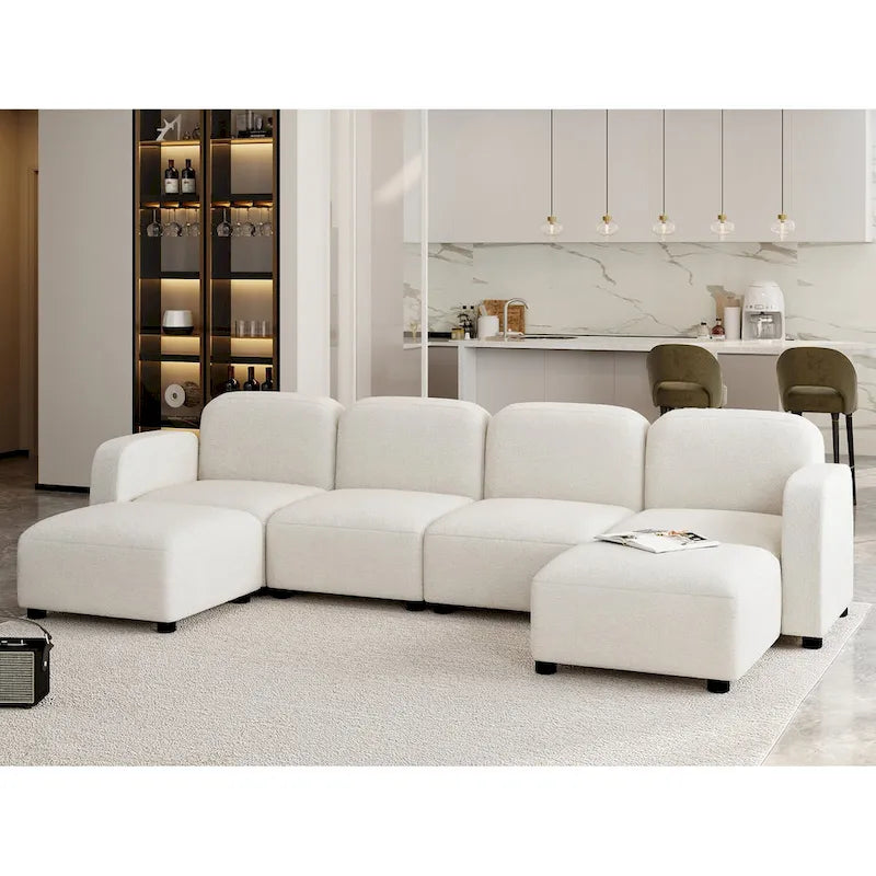 116 Modular U-Shaped Velvet 6-Seat Sectional Sofa with Two Ottomans, Reversible Design for Customizable Living Space-7