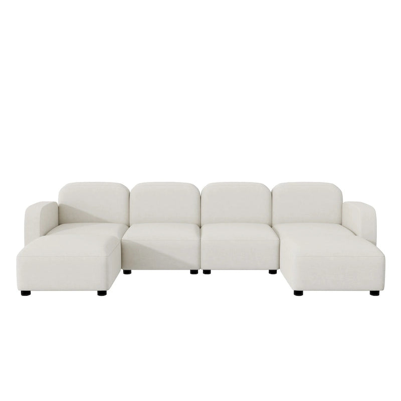 116 Modular U-Shaped Velvet 6-Seat Sectional Sofa with Two Ottomans, Reversible Design for Customizable Living Space-8