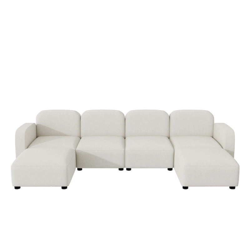 116 Modular U-Shaped Velvet 6-Seat Sectional Sofa with Two Ottomans, Reversible Design for Customizable Living Space-9