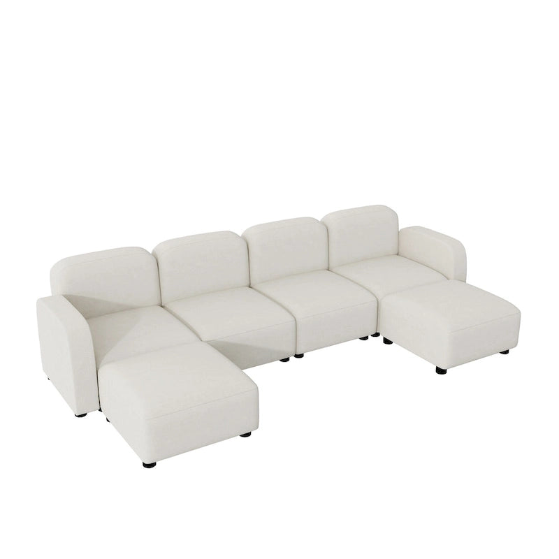 116 Modular U-Shaped Velvet 6-Seat Sectional Sofa with Two Ottomans, Reversible Design for Customizable Living Space-12