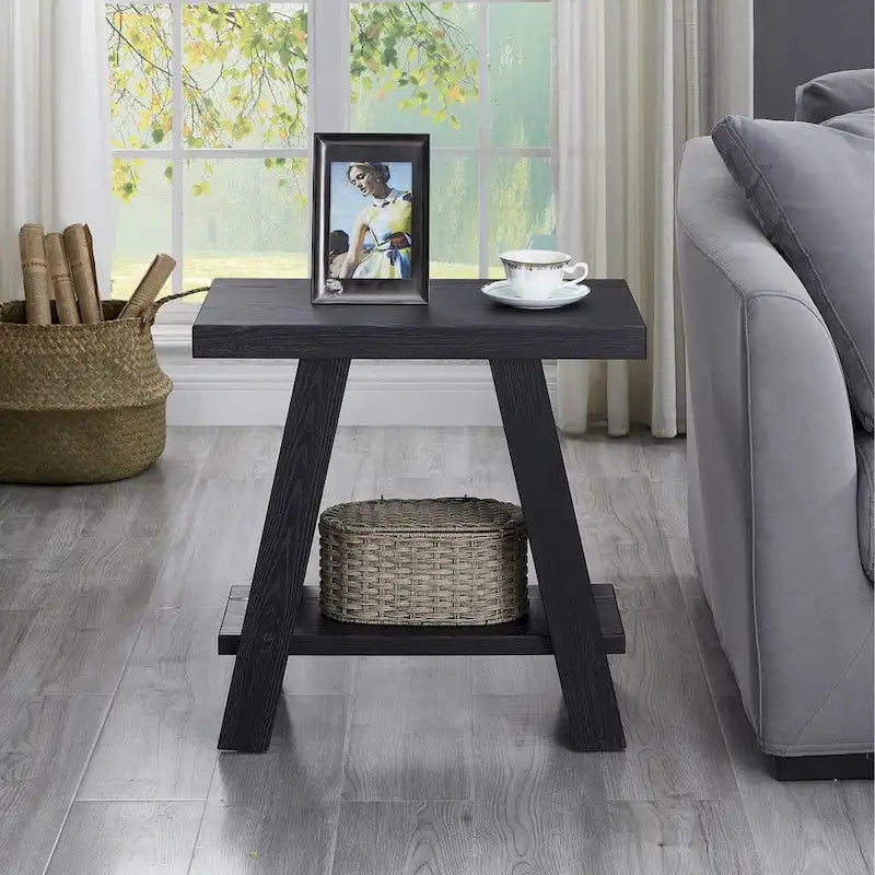 23.5 Modern Rectangular Side Table with Storage Shelf and Wide-angled Legs-13