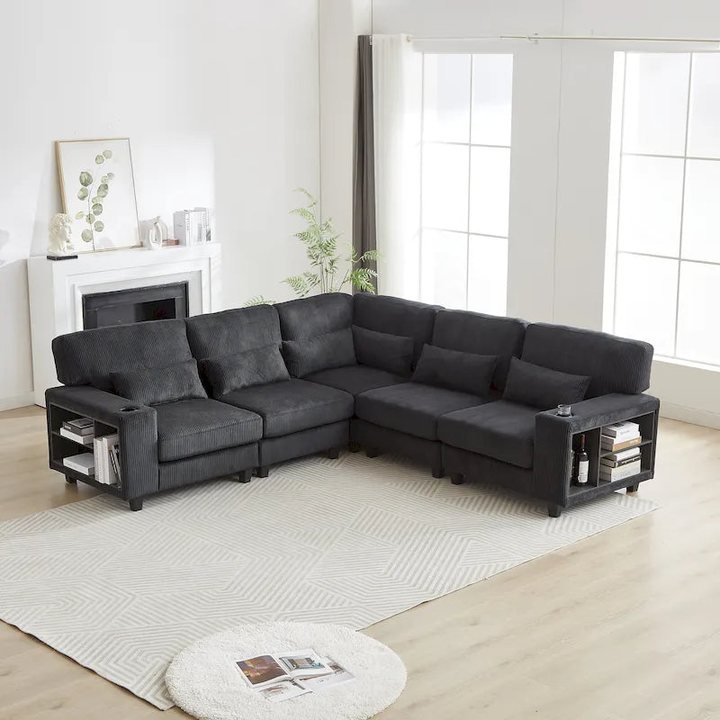102.75 Corduroy L-Shaped Modular Sectional Sofa with Storage-36