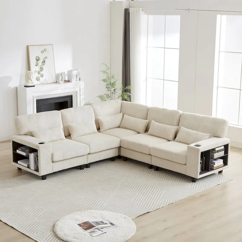102.75 Corduroy L-Shaped Modular Sectional Sofa with Storage-37