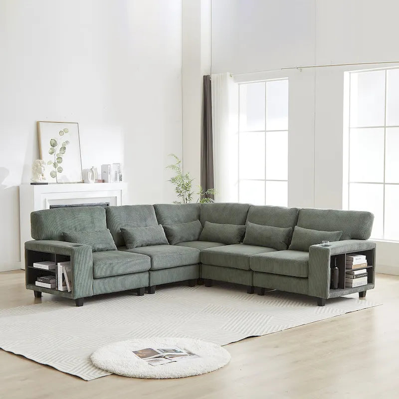 102.75 Corduroy L-Shaped Modular Sectional Sofa with Storage