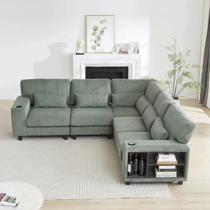 102.75 Corduroy L-Shaped Modular Sectional Sofa with Storage-3