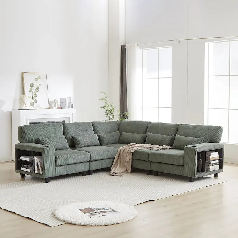 102.75 Corduroy L-Shaped Modular Sectional Sofa with Storage-4