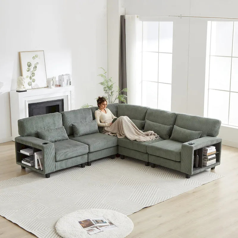 102.75 Corduroy L-Shaped Modular Sectional Sofa with Storage-5