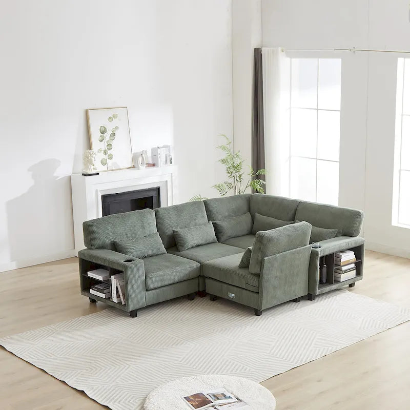 102.75 Corduroy L-Shaped Modular Sectional Sofa with Storage-6