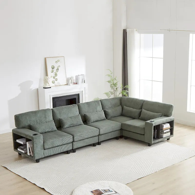 102.75 Corduroy L-Shaped Modular Sectional Sofa with Storage-7
