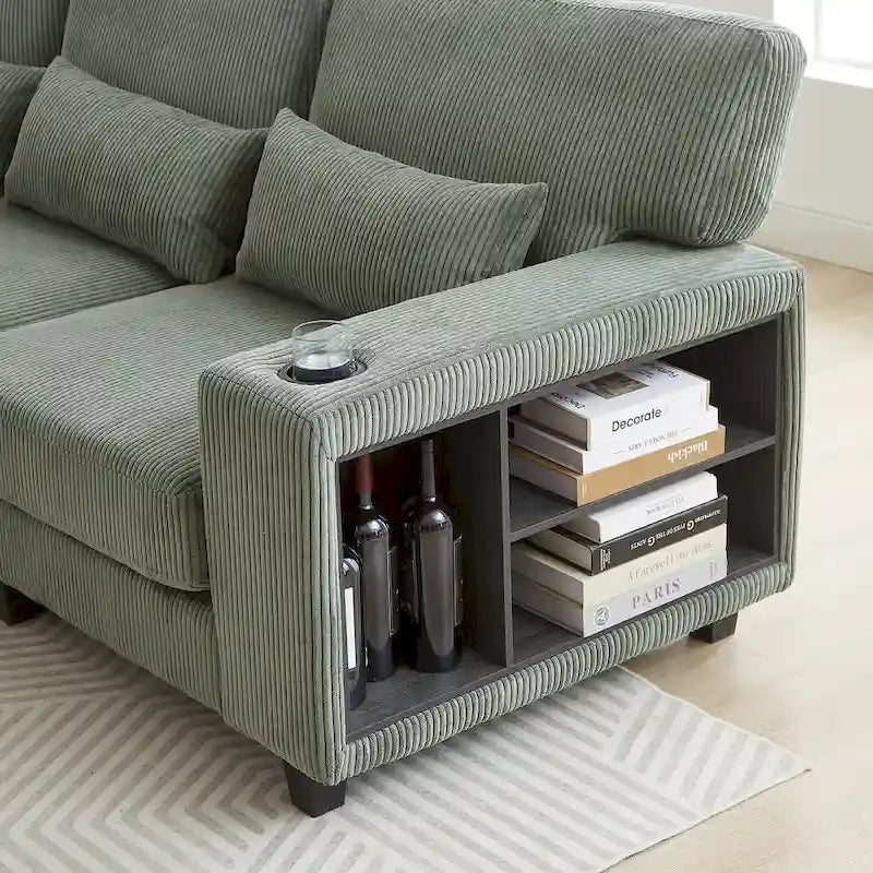 102.75 Corduroy L-Shaped Modular Sectional Sofa with Storage-8