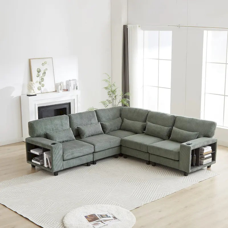 102.75 Corduroy L-Shaped Modular Sectional Sofa with Storage-9