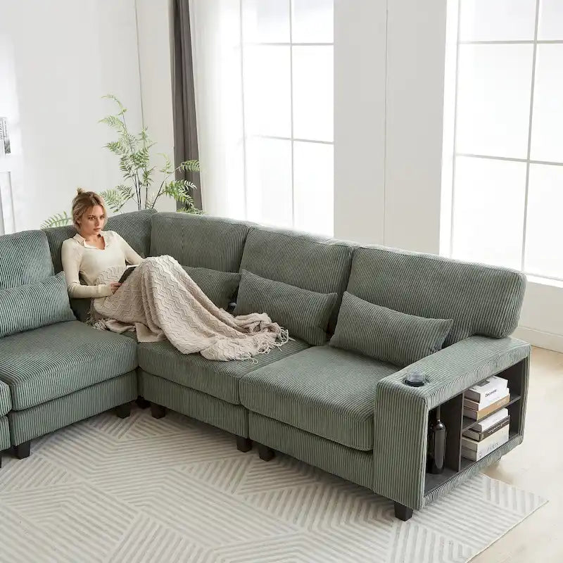 102.75 Corduroy L-Shaped Modular Sectional Sofa with Storage-10