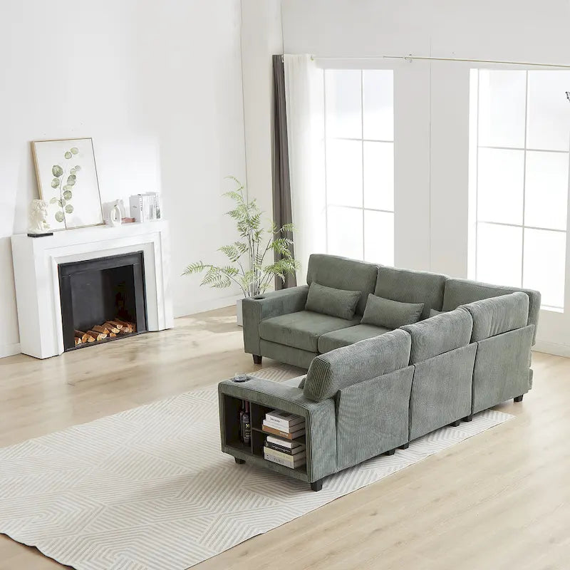 102.75 Corduroy L-Shaped Modular Sectional Sofa with Storage-11