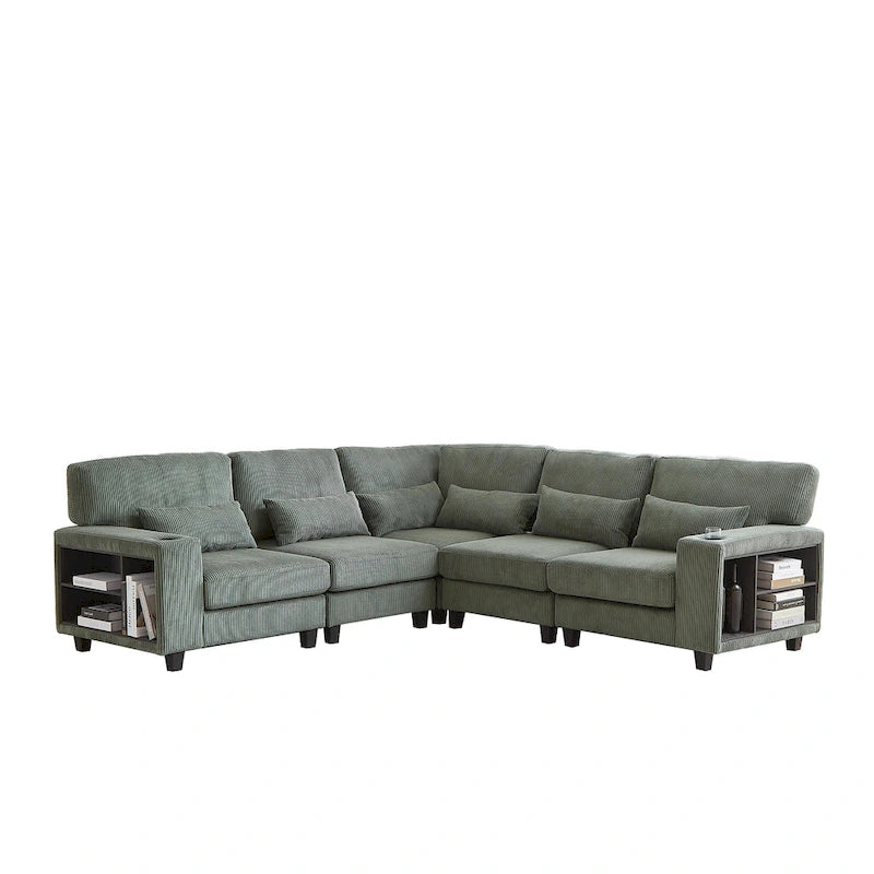 102.75 Corduroy L-Shaped Modular Sectional Sofa with Storage-16