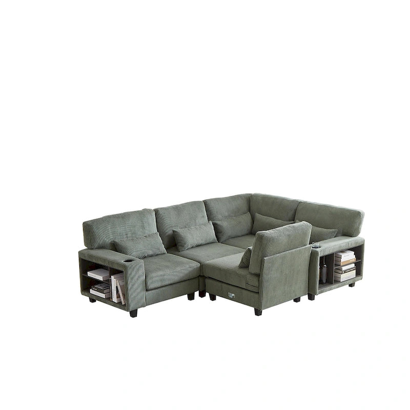102.75 Corduroy L-Shaped Modular Sectional Sofa with Storage-18