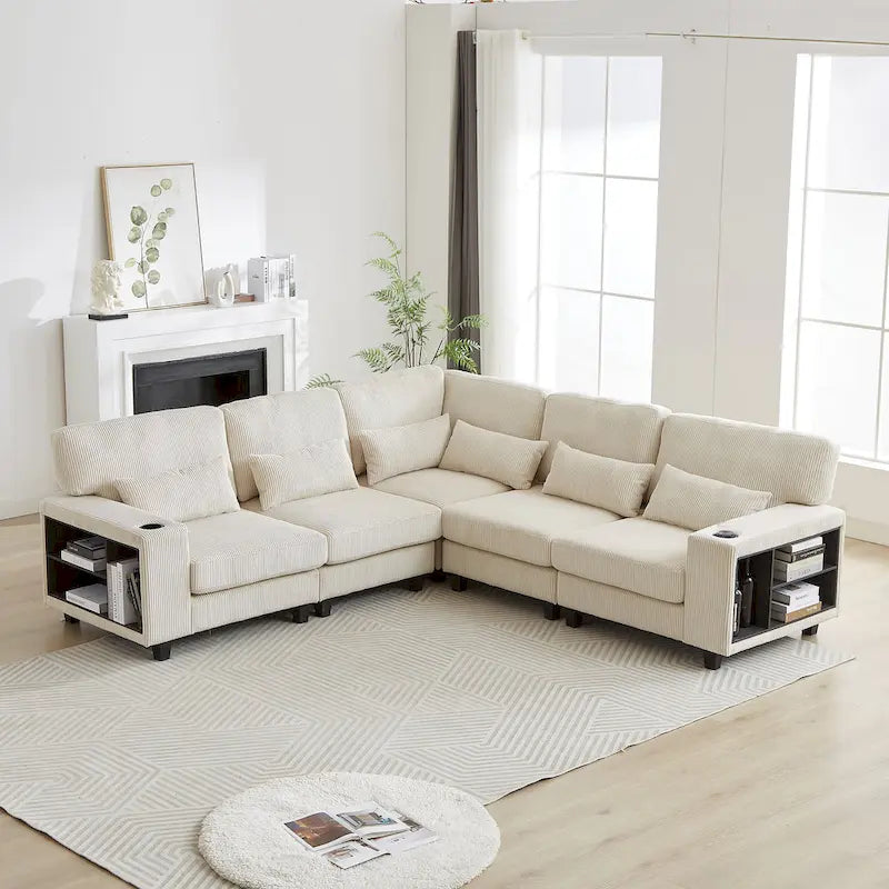 102.75 Corduroy L-Shaped Modular Sectional Sofa with Storage-20