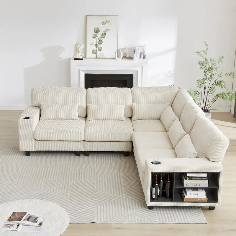 102.75 Corduroy L-Shaped Modular Sectional Sofa with Storage-21
