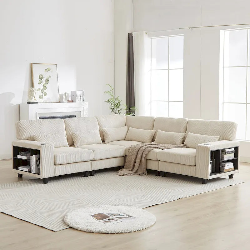 102.75 Corduroy L-Shaped Modular Sectional Sofa with Storage-22