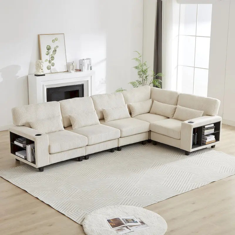 102.75 Corduroy L-Shaped Modular Sectional Sofa with Storage-23