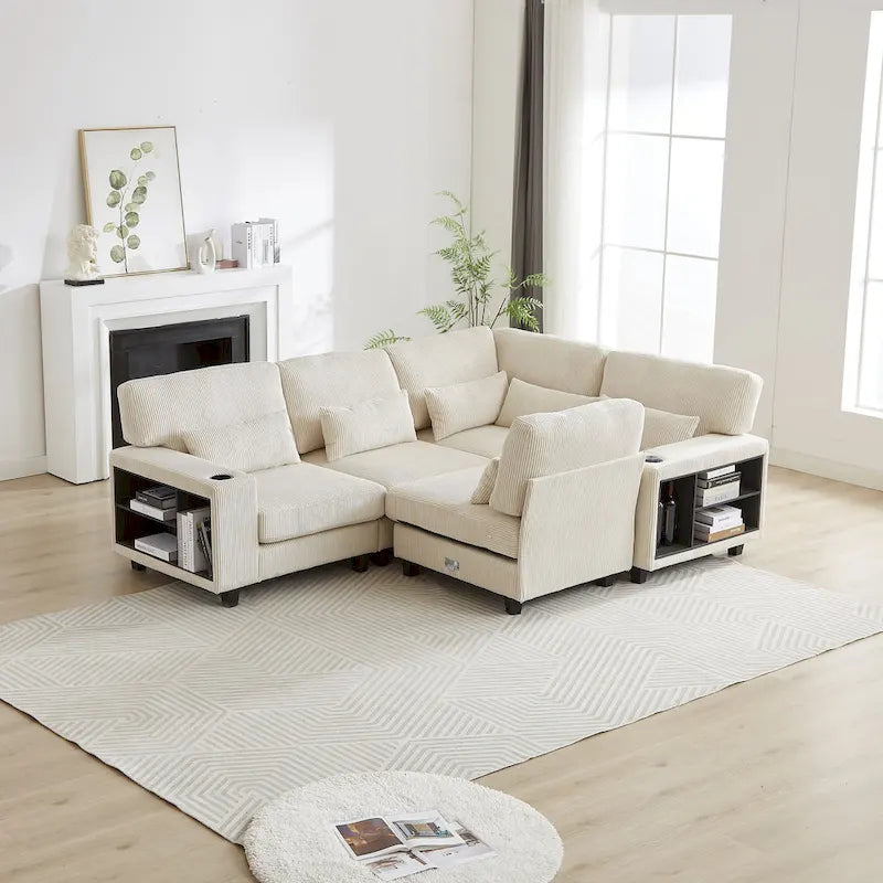 102.75 Corduroy L-Shaped Modular Sectional Sofa with Storage-24