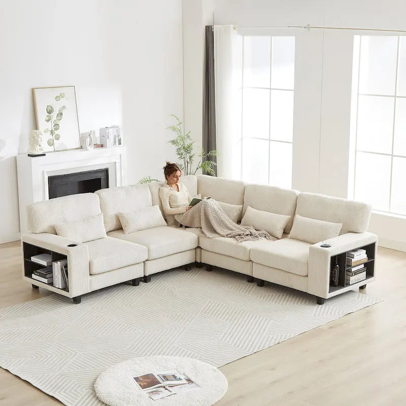 102.75 Corduroy L-Shaped Modular Sectional Sofa with Storage-25