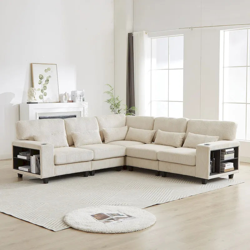102.75 Corduroy L-Shaped Modular Sectional Sofa with Storage-26