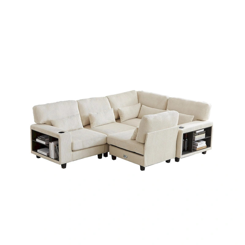 102.75 Corduroy L-Shaped Modular Sectional Sofa with Storage-34