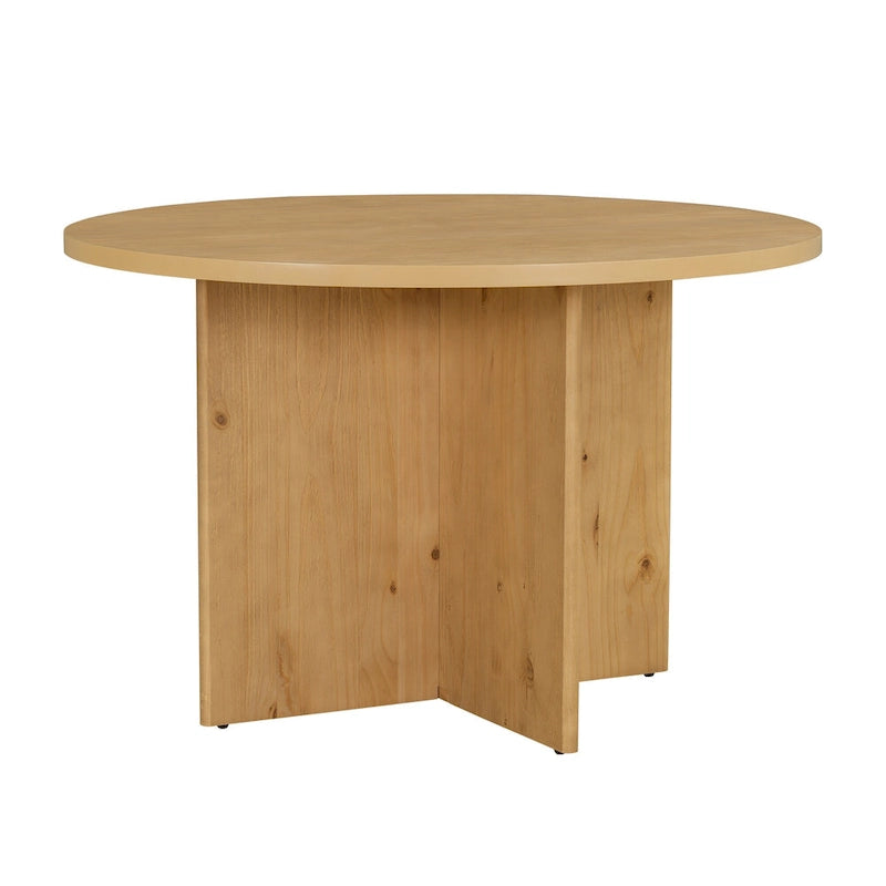 Farmhouse Style 5-Piece Wooden Dining Set with Round Table and 4 Lambswool-like Fabric Upholstered Chairs-8