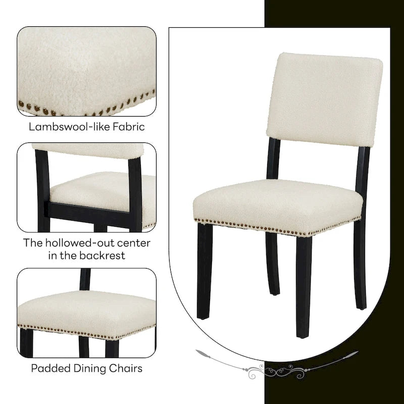 Farmhouse Style 5-Piece Wooden Dining Set with Round Table and 4 Lambswool-like Fabric Upholstered Chairs-17