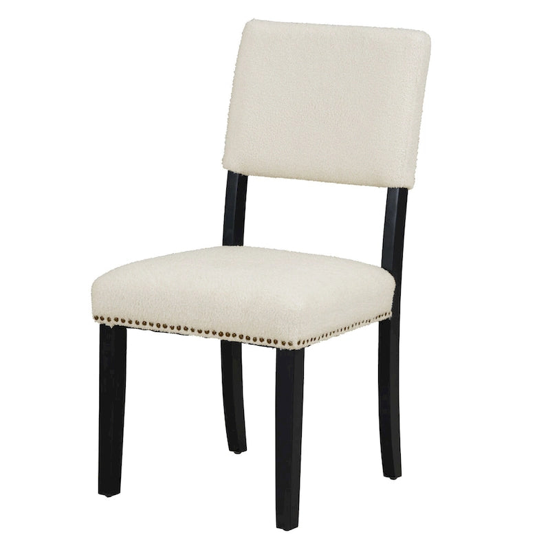 Farmhouse Style 5-Piece Wooden Dining Set with Round Table and 4 Lambswool-like Fabric Upholstered Chairs-26