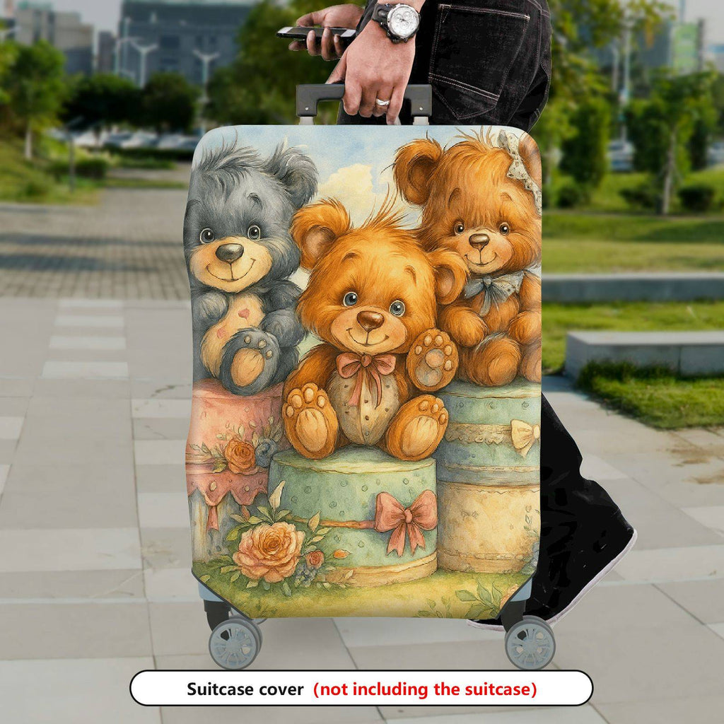 1-Piece Cute  Animal Teddy Bear Flower Bow  Suitcase Luggage Cover, Stretch Protective Sleeve