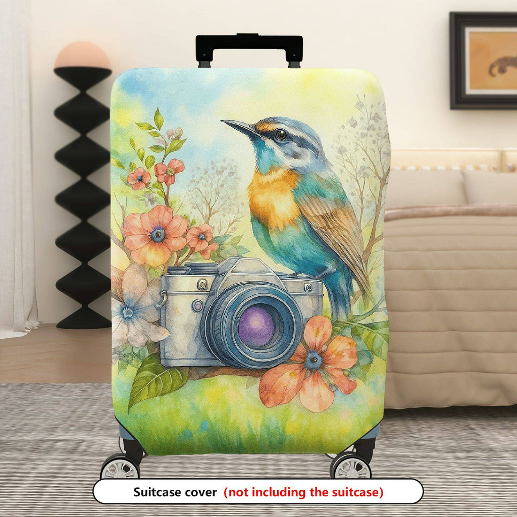 1-Piece Colorful Camera Flower Bird Nature Artistic  Suitcase Luggage Cover, Stretch Protective Sleeve