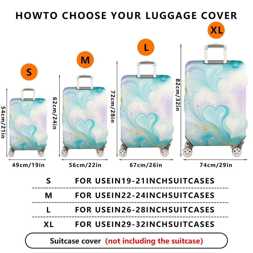 1-Piece Pastel Marble Watercolor Heart Golden Swirl  Suitcase Luggage Cover, Stretch Protective Sleeve