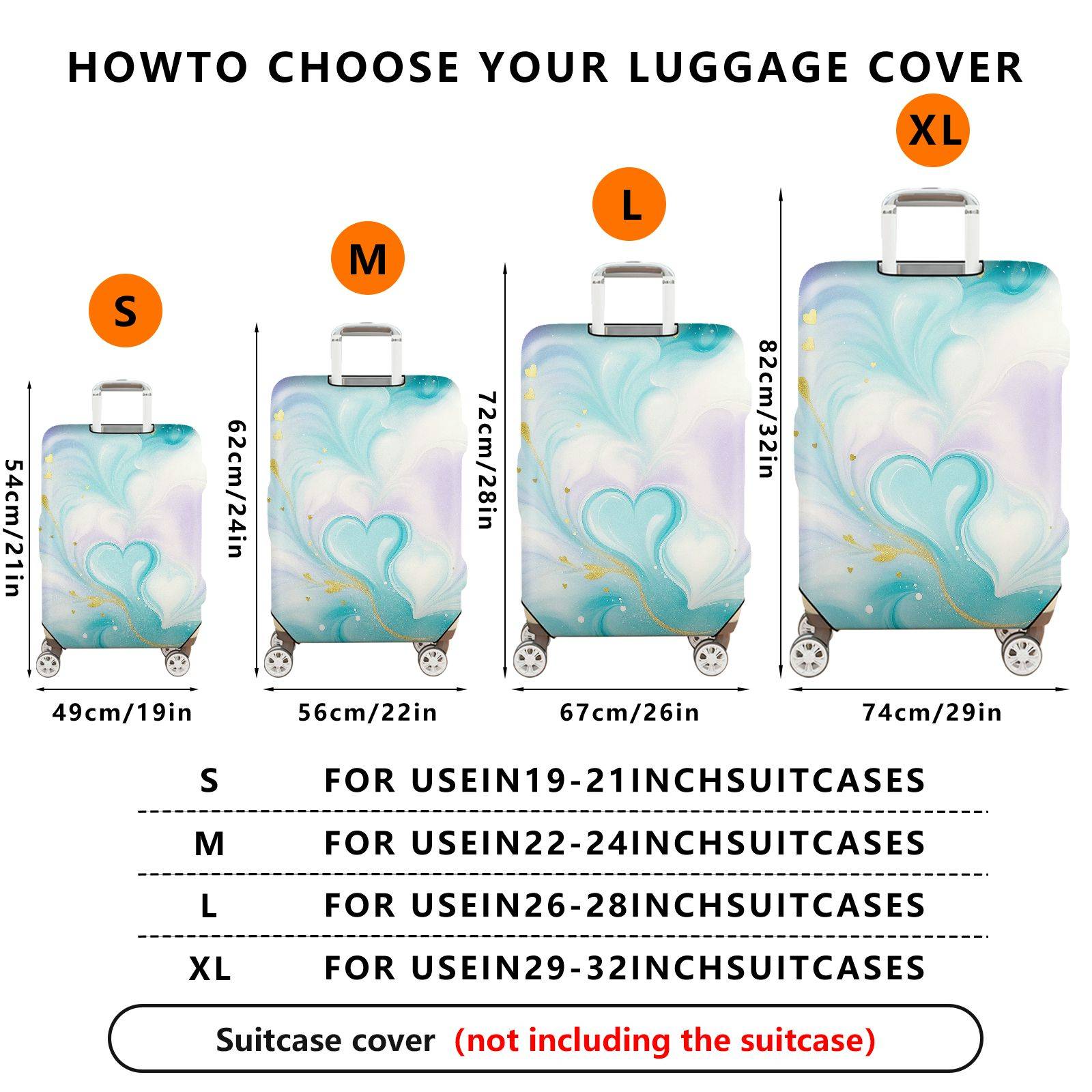 1-Piece Pastel Marble Watercolor Heart Golden Swirl  Suitcase Luggage Cover, Stretch Protective Sleeve