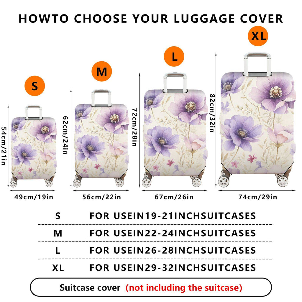 1-Piece Purple Floral Pattern  Stretch Luggage  Suitcase Luggage Cover, Stretch Protective Sleeve