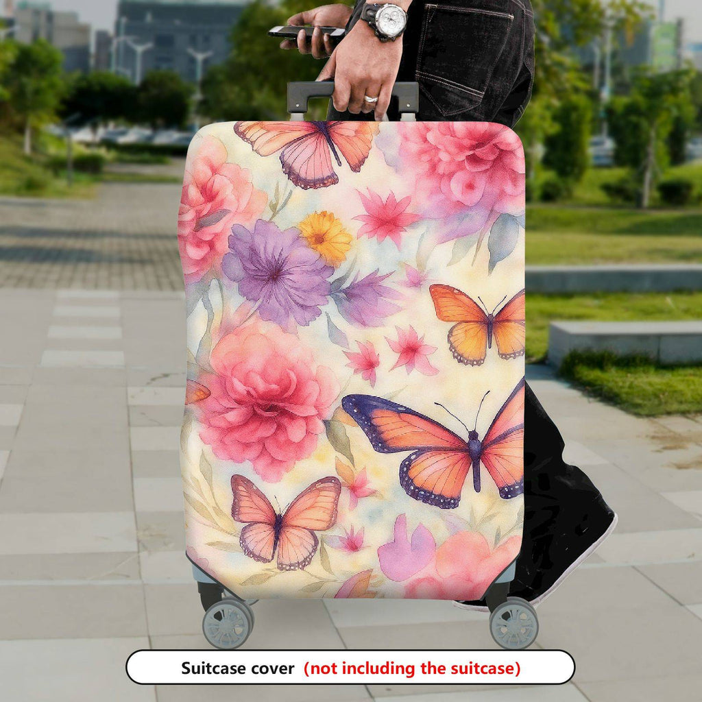 1-Piece Floral Butterfly Pink Abstract Garden Artistic Whimsical  Suitcase Luggage Cover, Stretch Protective Sleeve