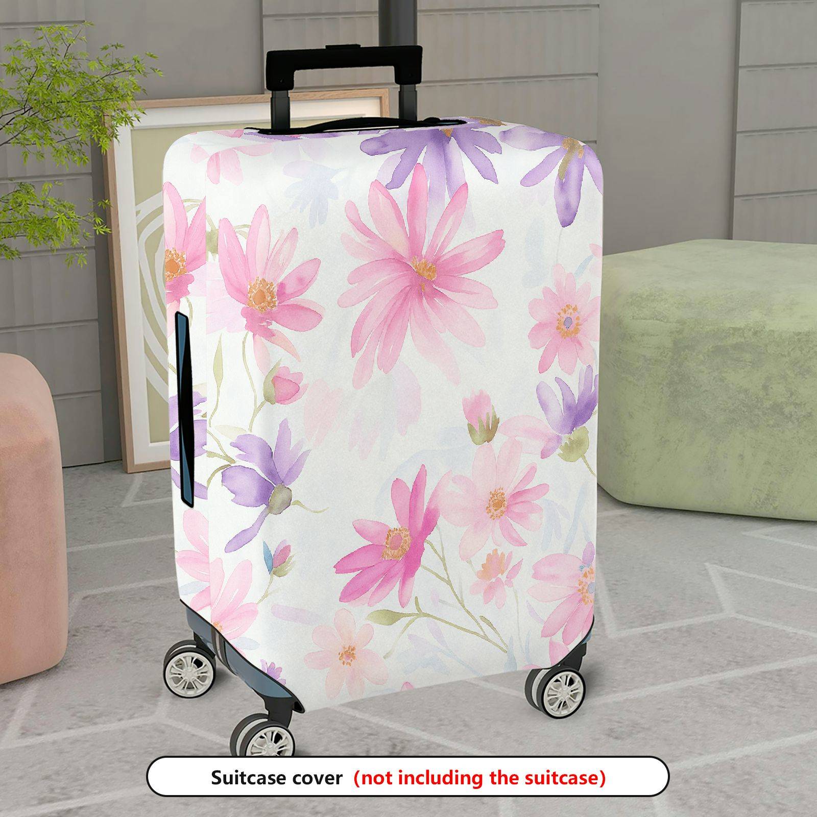 1-Piece Floral Pink Purple Daisy Flower Pattern  Suitcase Luggage Cover, Stretch Protective Sleeve