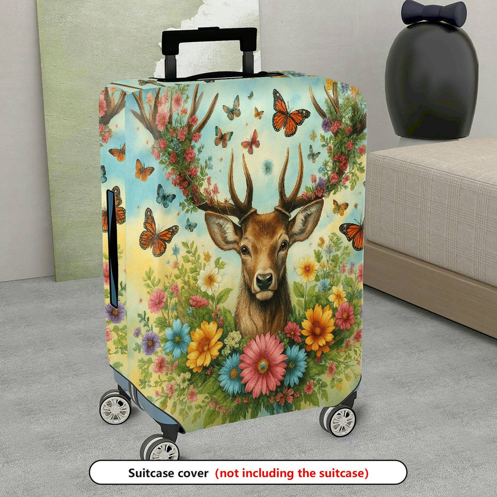 1-Piece Deer Flower Butterfly Forest Nature Colorful  Suitcase Luggage Cover, Stretch Protective Sleeve