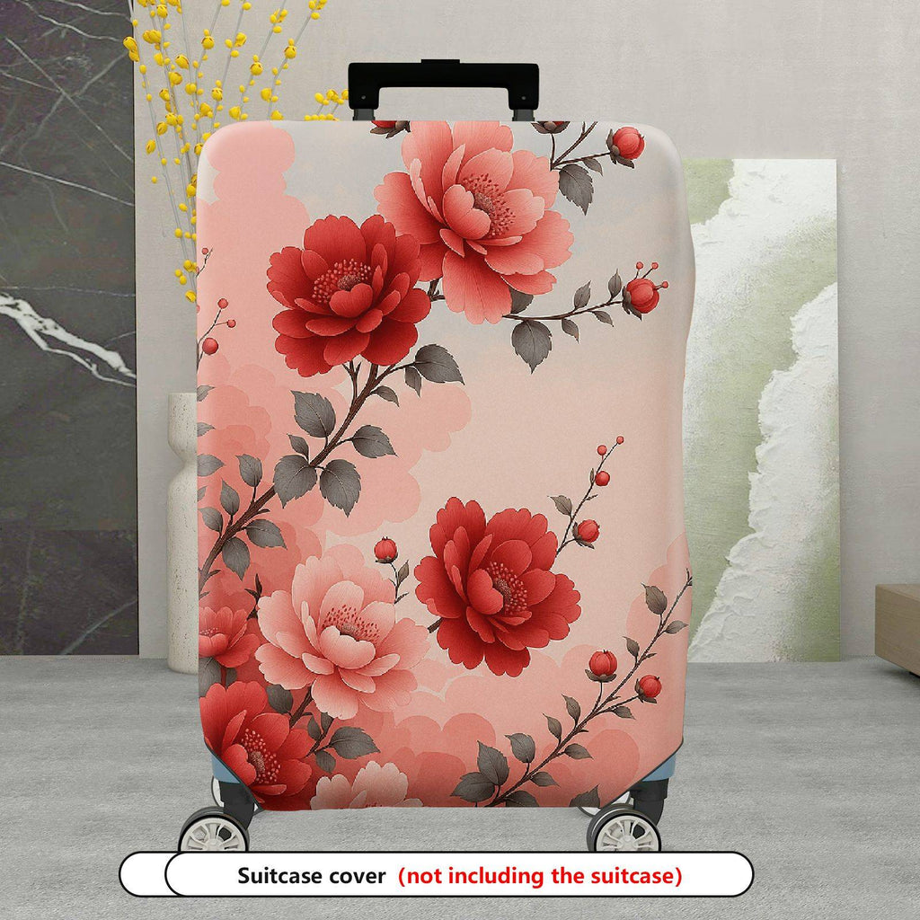 1-Piece Floral Peony Rose Pattern Luggage  Suitcase Luggage Cover, Stretch Protective Sleeve