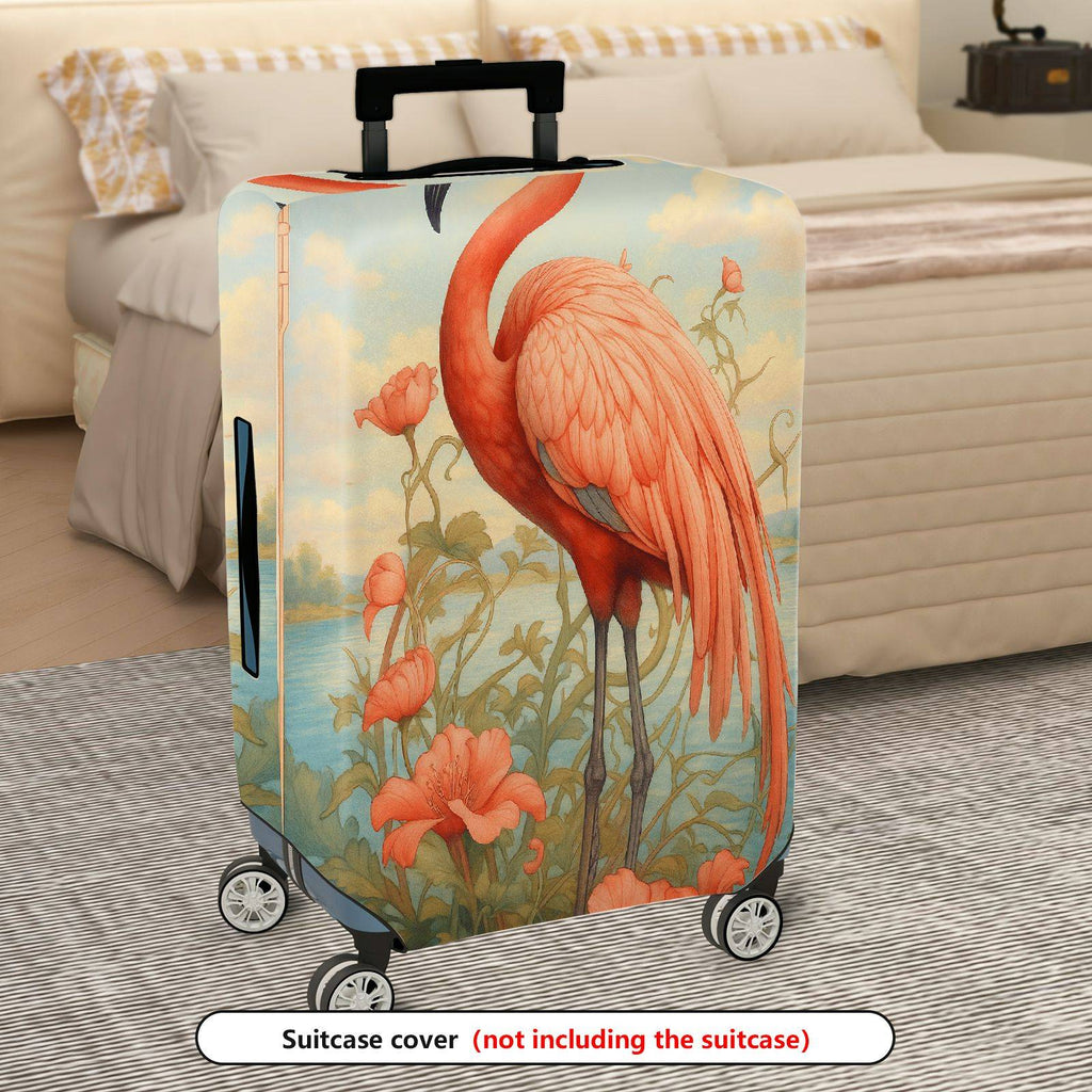 1-Piece Flamingo Flower Nature Art Vintage  Suitcase Luggage Cover, Stretch Protective Sleeve