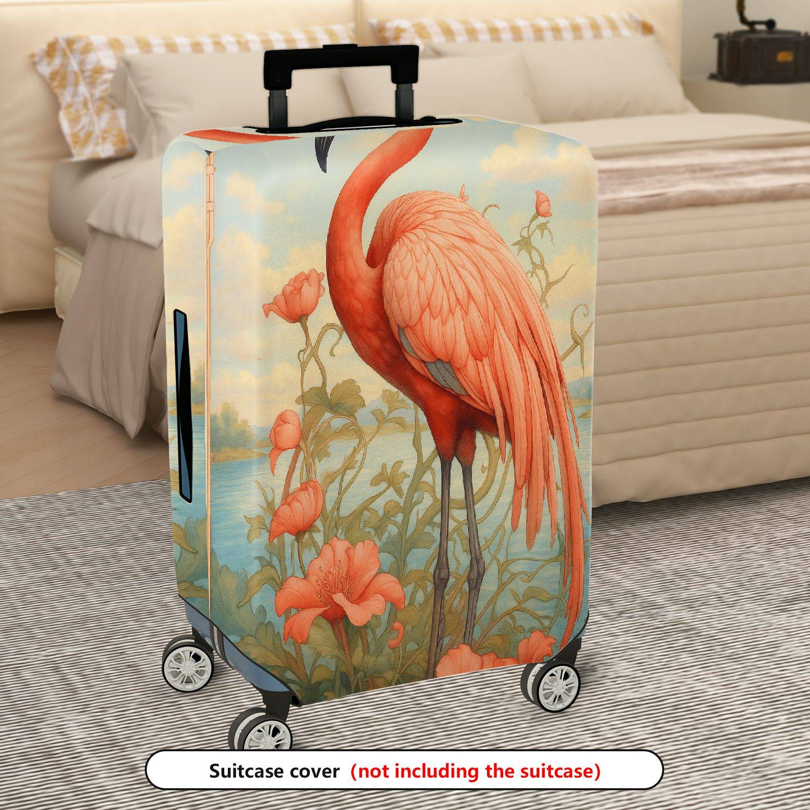 1-Piece Flamingo Flower Nature Art Vintage  Suitcase Luggage Cover, Stretch Protective Sleeve