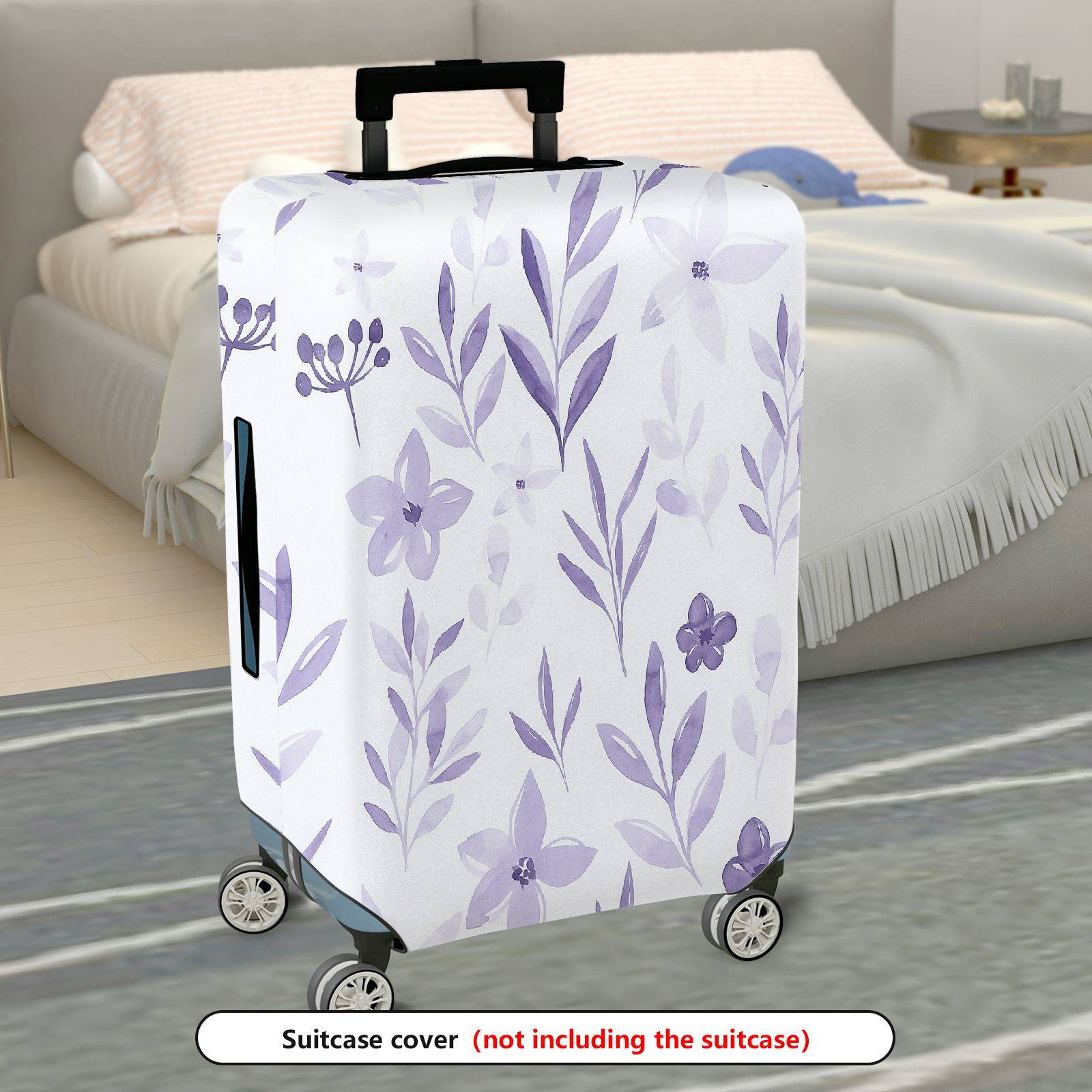 1-Piece Purple Floral Leaf Flower Pattern  Suitcase Luggage Cover, Stretch Protective Sleeve