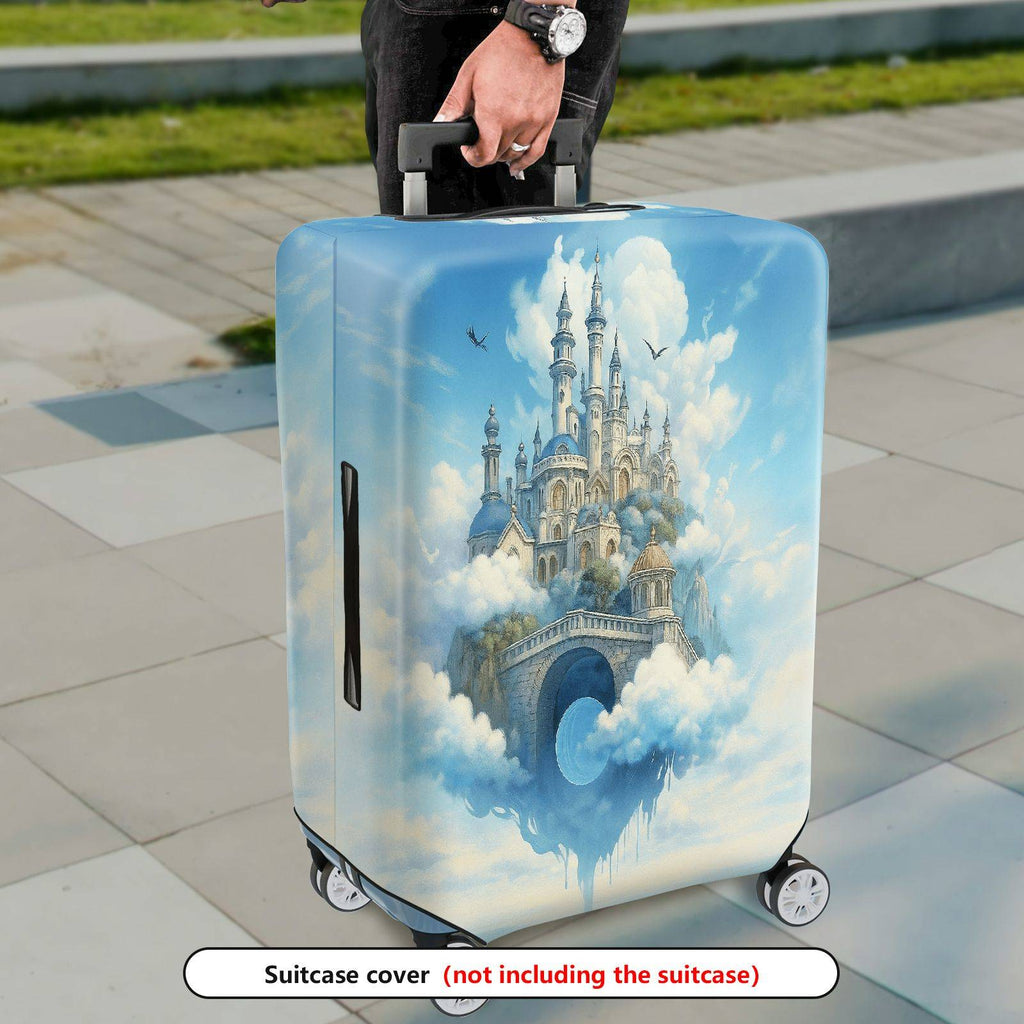 1-Piece Fantasy Castle Cloud Sky Blue Artistic  Suitcase Luggage Cover, Stretch Protective Sleeve