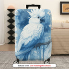1-Piece Blue Parrot Artistic Watercolor Bird Tree  Suitcase Luggage Cover, Stretch Protective Sleeve