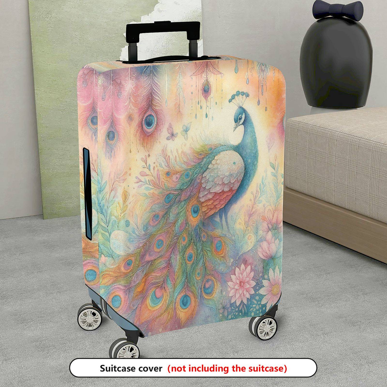 1-Piece Colorful Peacock Floral Art Decorative Vibrant Stylish  Suitcase Luggage Cover, Stretch Protective Sleeve