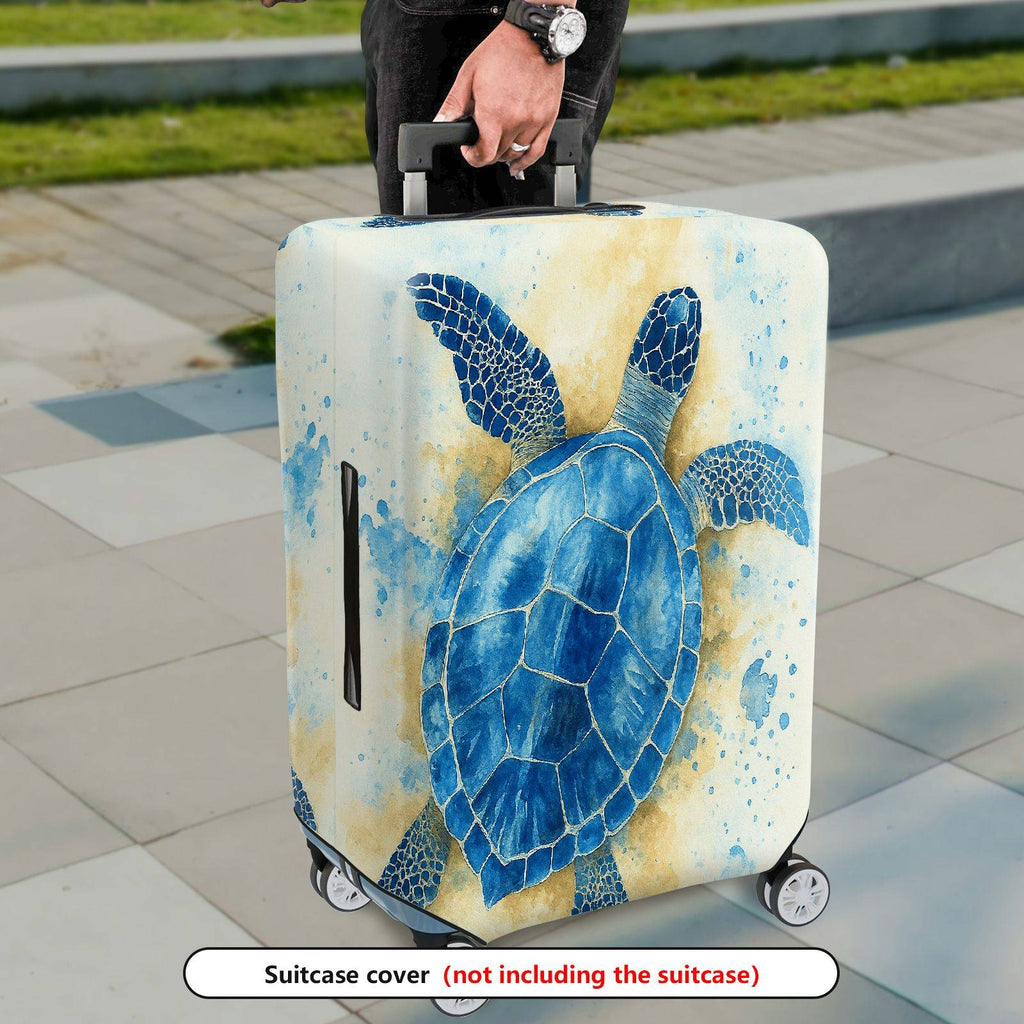 1-Piece Blue Sea Turtle Ocean Marine Animal Watercolor Art Travel  Suitcase Luggage Cover, Stretch Protective Sleeve