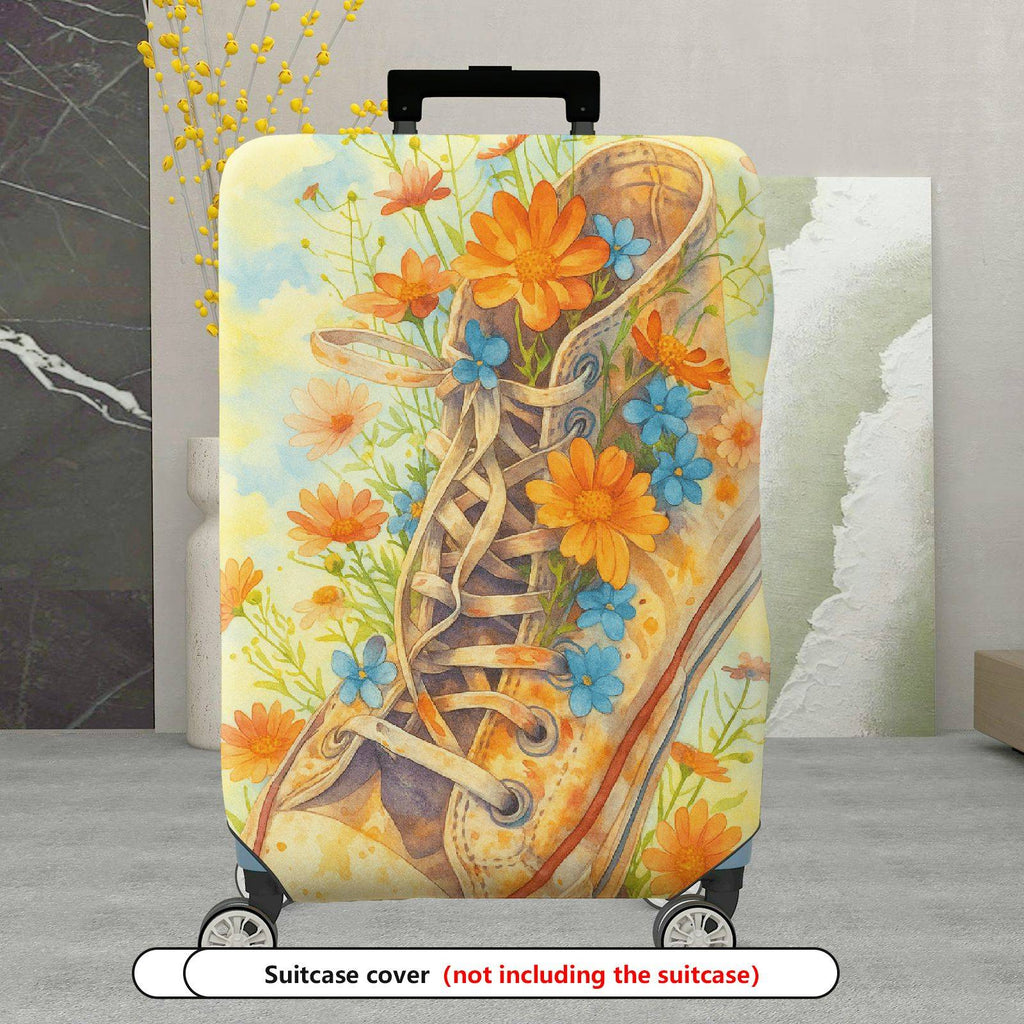 1-Piece Floral Shoe Blue Orange Yellow Artistic Vintage Creative  Suitcase Luggage Cover, Stretch Protective Sleeve